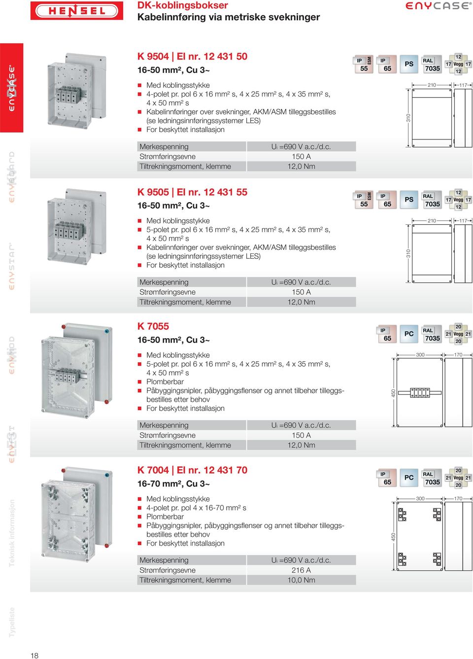 nr. 12 431 55 12 16-50 mm², Cu 3~ Med koblingsstykke 5-polet pr.