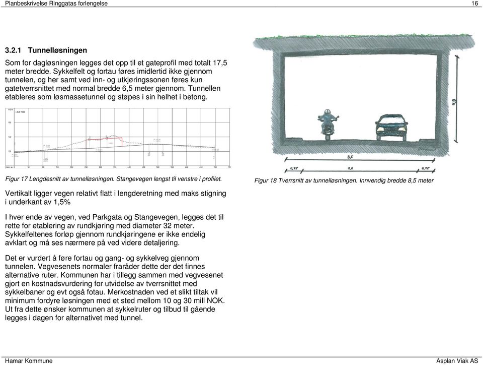 Tunnellen etableres som løsmassetunnel og støpes i sin helhet i betong. Figur 17 Lengdesnitt av tunnelløsningen. Stangevegen lengst til venstre i profilet.