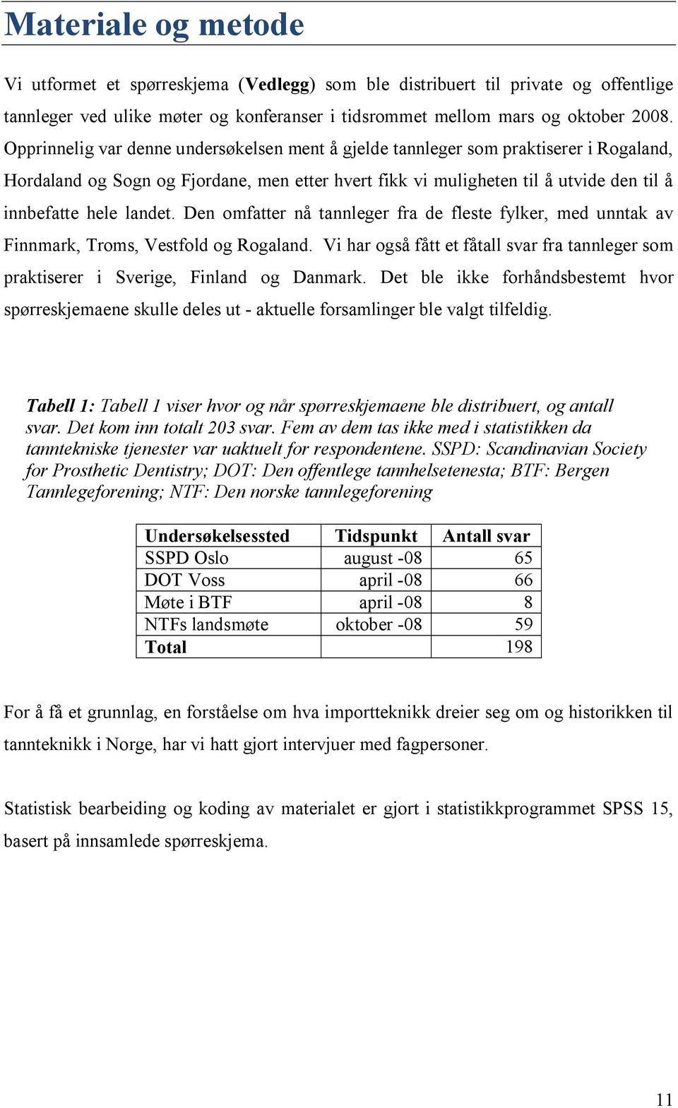 Den omfatter nå tannleger fra de fleste fylker, med unntak av Finnmark, Troms, Vestfold og Rogaland. Vi har også fått et fåtall svar fra tannleger som praktiserer i Sverige, Finland og Danmark.