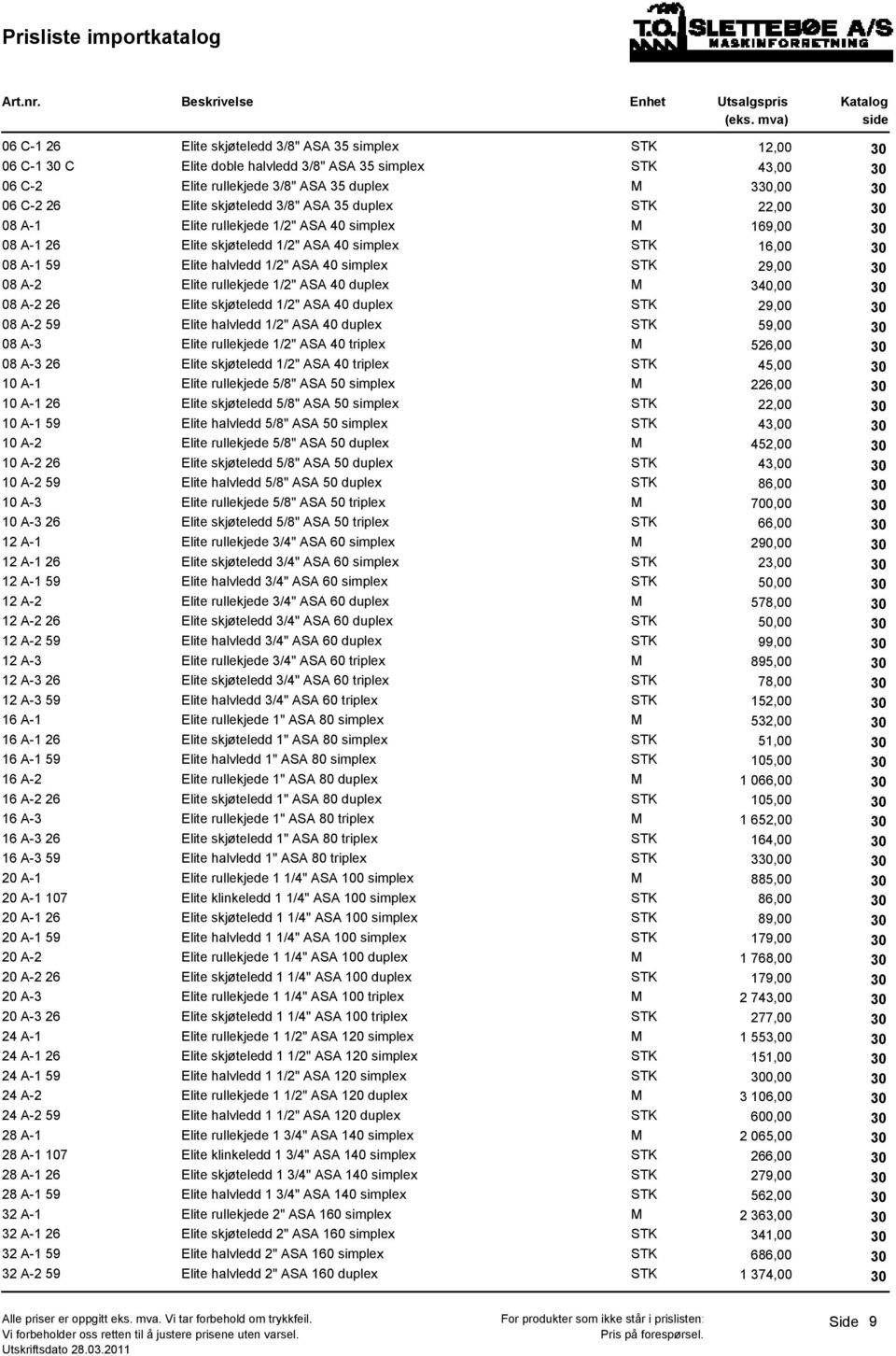 duplex M,00 0 08 A- 6 Elite skjøteledd 1/" ASA duplex STK,00 0 08 A- 9 Elite halvledd 1/" ASA duplex STK 9,00 0 08 A- Elite rullekjede 1/" ASA triplex M 6,00 0 08 A- 6 Elite skjøteledd 1/" ASA