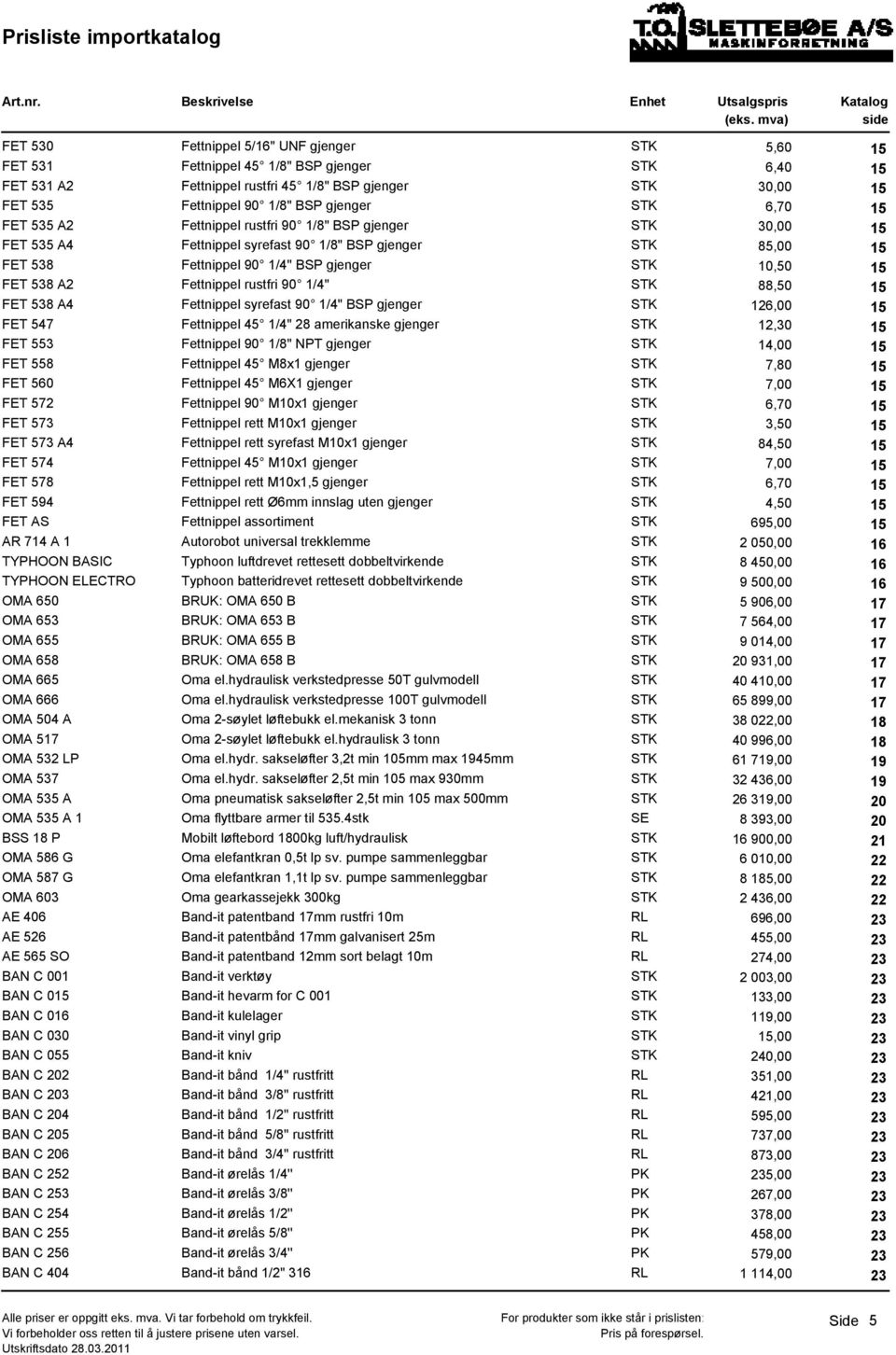 FET 8 A Fettnippel syrefast 90 1/" BSP gjenger STK 16,00 1 FET Fettnippel 1/" amerikanske gjenger STK 1,0 1 FET Fettnippel 90 1/8" NPT gjenger STK,00 1 FET 8 Fettnippel M8x1 gjenger STK 7,80 1 FET 60