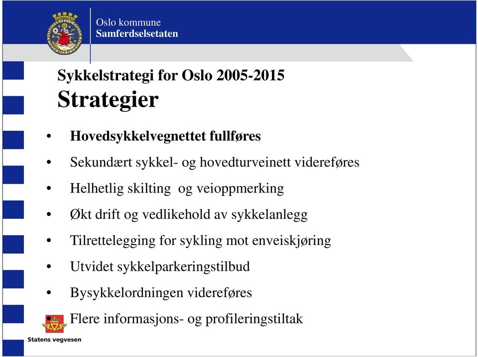 skilting og veioppmerking Økt drift og vedlikehold av sykkelanlegg Tilrettelegging for sykling