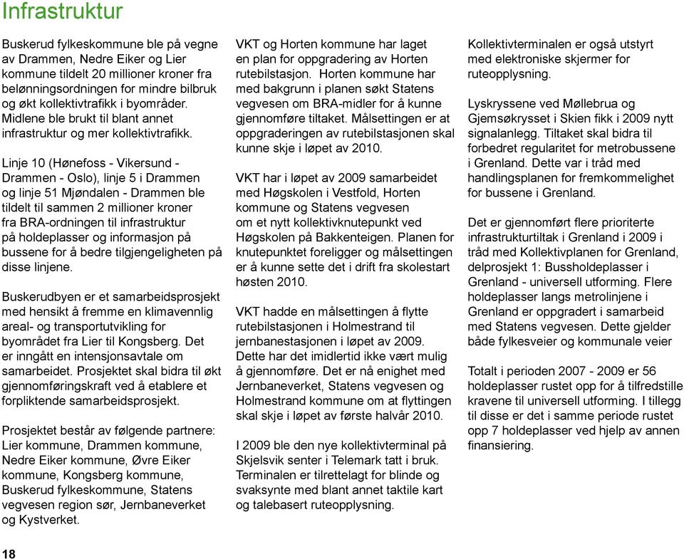 Linje 10 (Hønefoss - Vikersund - Drammen - Oslo), linje 5 i Drammen og linje 51 Mjøndalen - Drammen ble tildelt til sammen 2 millioner kroner fra BRA-ordningen til infrastruktur på holdeplasser og