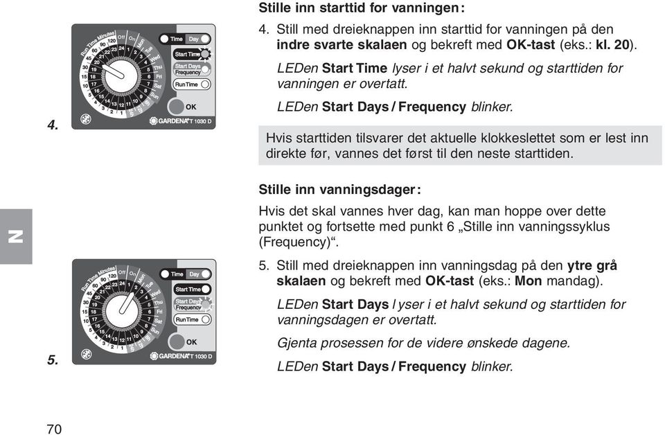 Hvis starttiden tilsvarer det aktuelle klokkeslettet som er lest inn direkte før, vannes det først til den neste starttiden. 5.