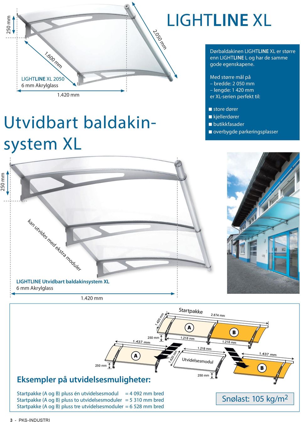 Utvidbart baldakinsystem XL 6 mm Akrylglass Startpakke 2.874 mm 1.437 mm 1.218 mm 1.218 mm 1.218 mm Utvidelsesmodul 1.