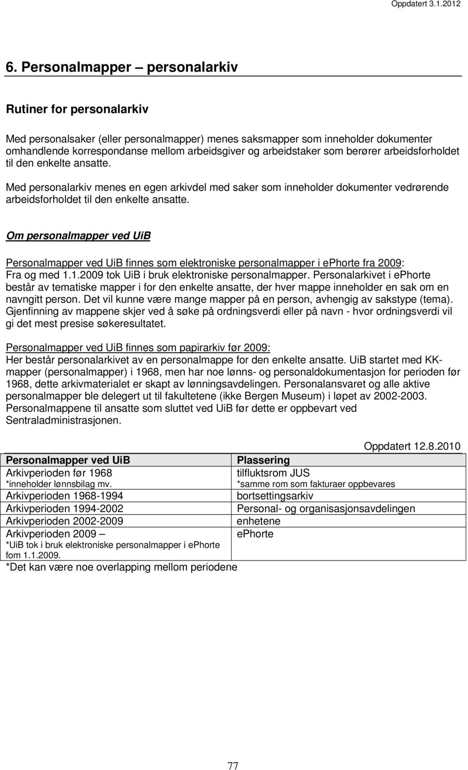 Om personalmapper ved ib Personalmapper ved ib finnes som elektroniske personalmapper i ephorte fra 2009: Fra og med 1.1.2009 tok ib i bruk elektroniske personalmapper.