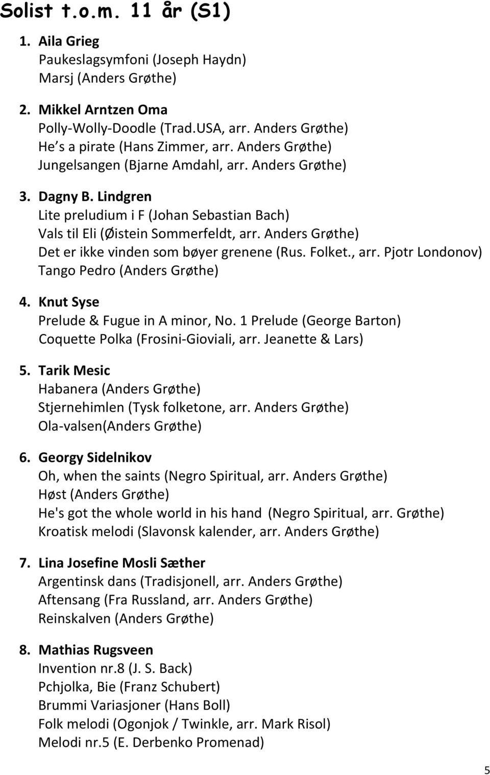 Anders Grøthe) Det er ikke vinden som bøyer grenene (Rus. Folket., arr. Pjotr Londonov) Tango Pedro (Anders Grøthe) 4. Knut Syse Prelude & Fugue in A minor, No.