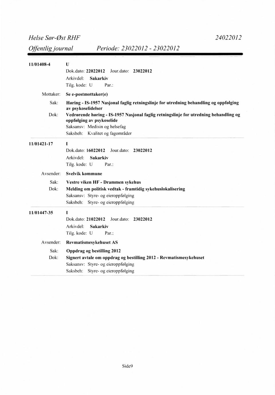 dato: 23022012 Avsender: Svelvik kommune Sak: Vestre viken HF - Drammen sykehus Dok: Melding om politisk vedtak - framtidig sykehuslokalisering Styre- og eieroppfølging Styre- og eieroppfølging