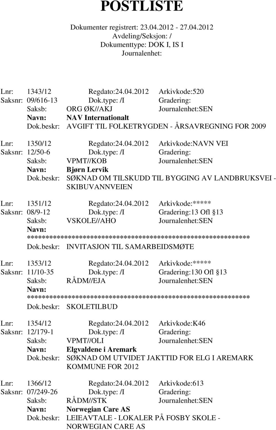 beskr: SØKNAD OM TILSKUDD TIL BYGGING AV LANDBRUKSVEI - SKIBUVANNVEIEN Lnr: 1351/12 Regdato:24.04.2012 Arkivkode:***** Saksnr: 08/9-12 Dok.type: /I Gradering:13 Ofl 13 Saksb: VSKOLE//AHO SEN Dok.