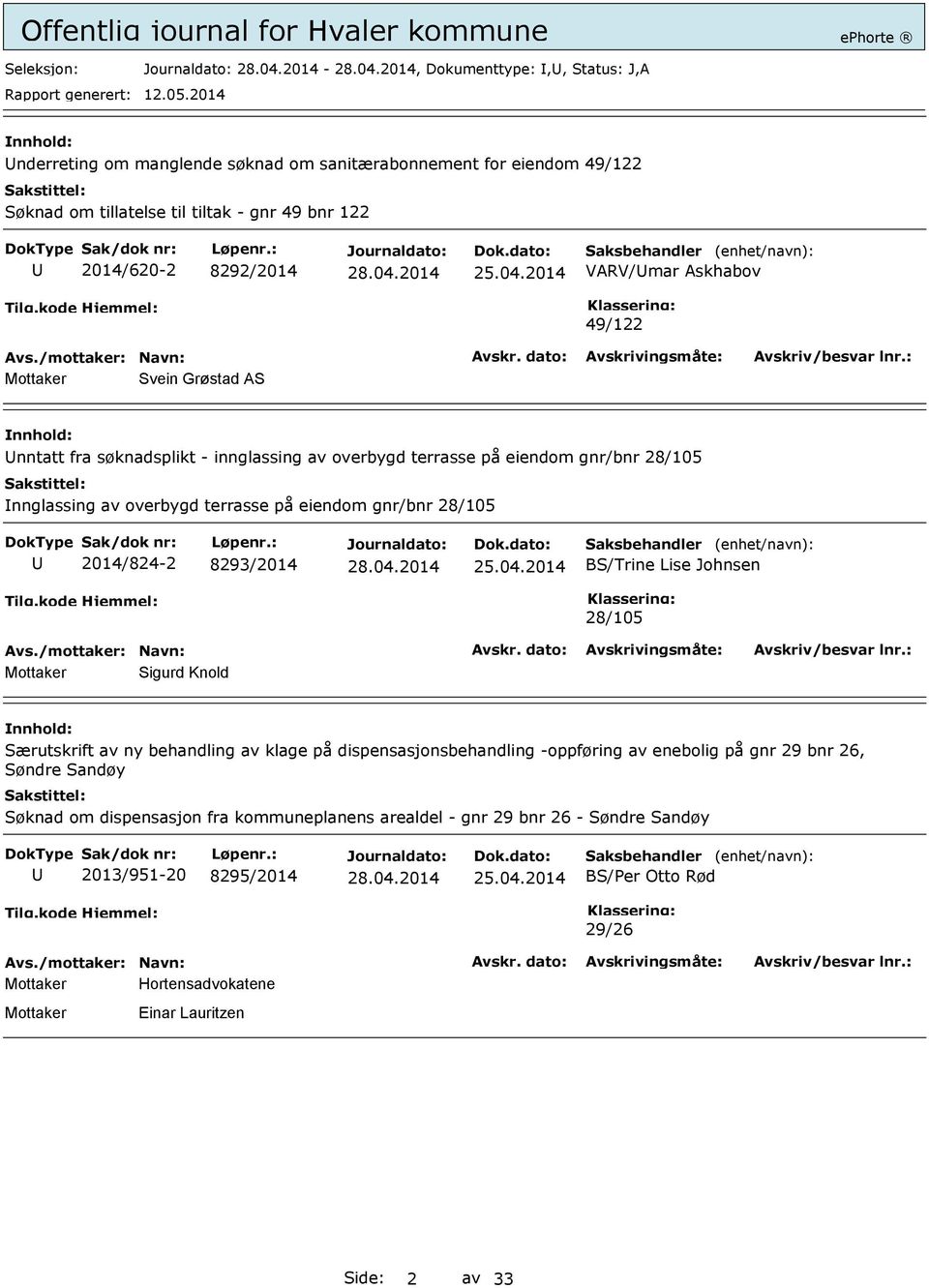 2014/824-2 8293/2014 BS/Trine Lise Johnsen 28/105 Mottaker Sigurd Knold Særutskrift av ny behandling av klage på dispensasjonsbehandling -oppføring av enebolig på gnr 29 bnr 26, Søndre