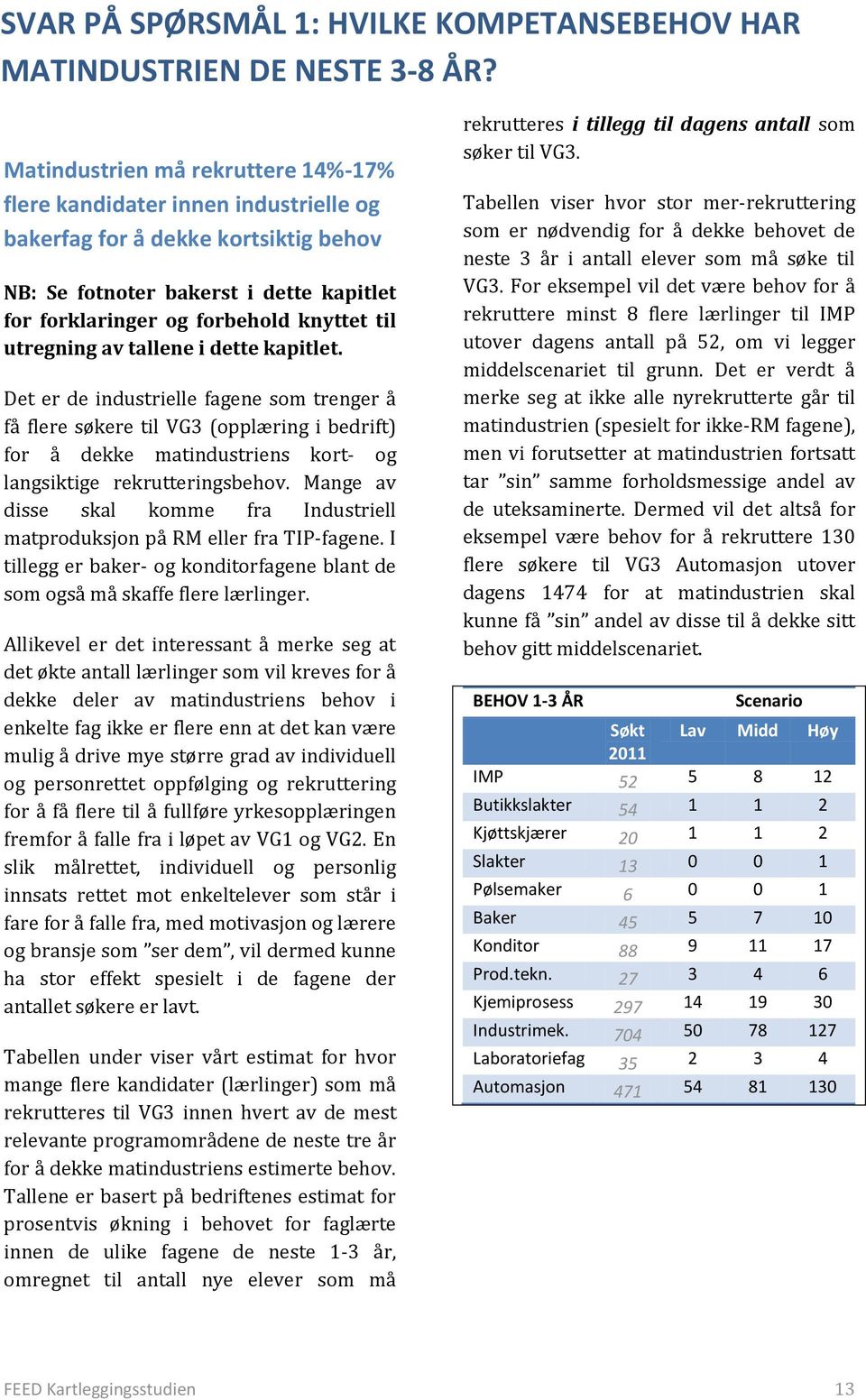 utregning av tallene i dette kapitlet. Det er de industrielle fagene som trenger å få flere søkere til VG3 (opplæring i bedrift) for å dekke matindustriens kort- og langsiktige rekrutteringsbehov.