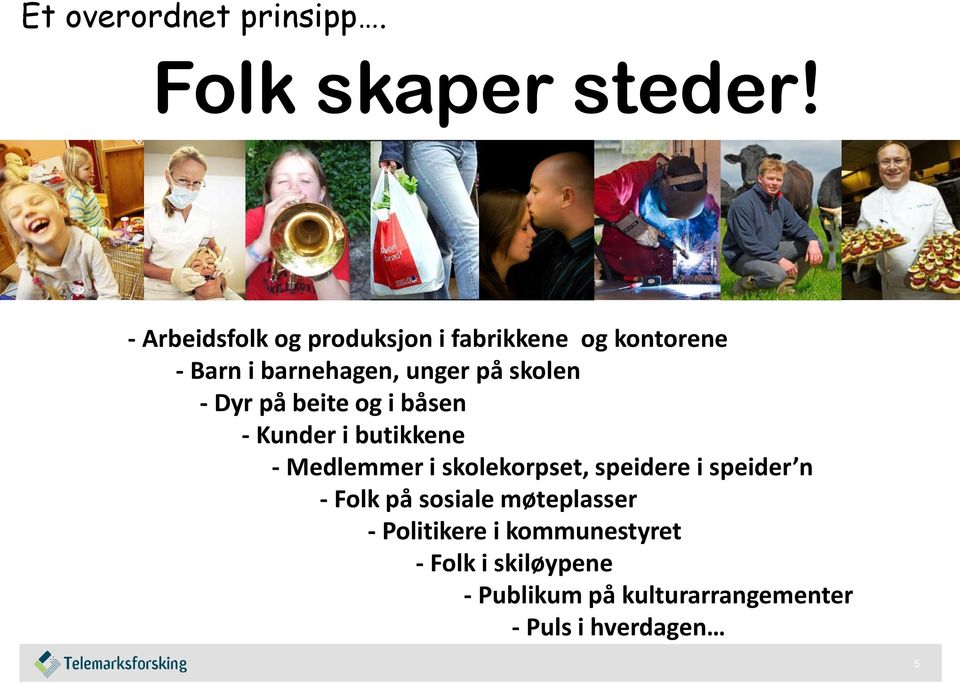 - Dyr på beite og i båsen - Kunder i butikkene - Medlemmer i skolekorpset, speidere i