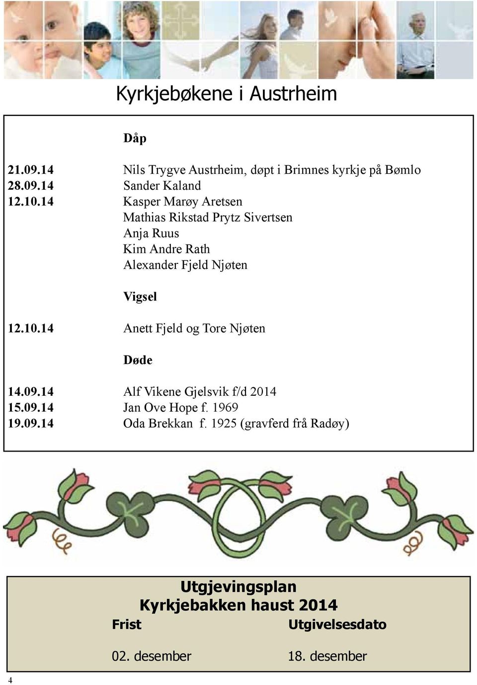 09.14 Alf Vikene Gjelsvik f/d 2014 15.09.14 Jan Ove Hope f. 1969 19.09.14 Oda Brekkan f.