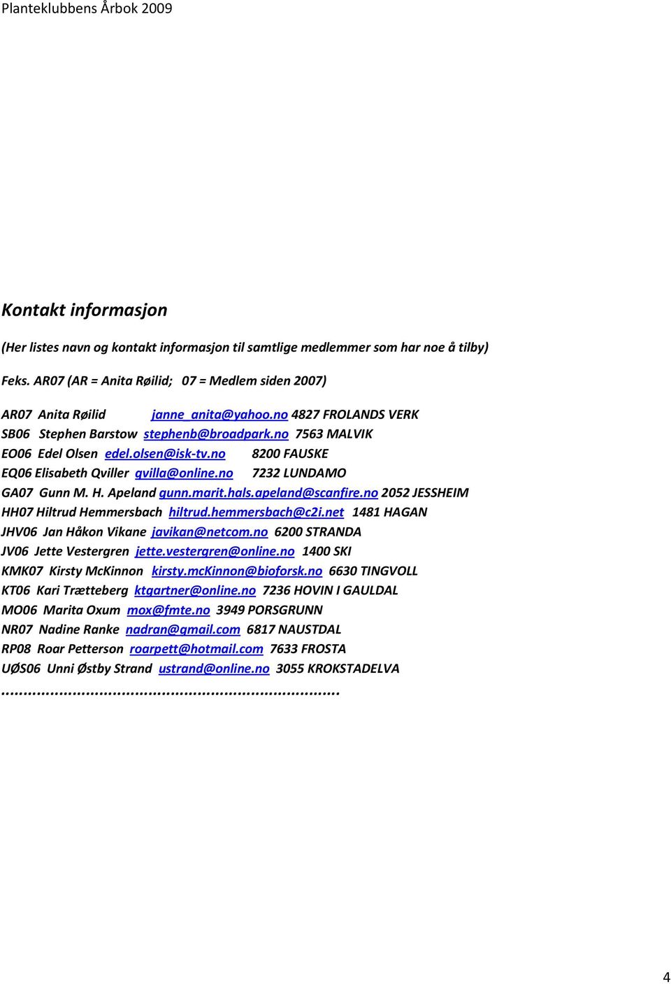 Apeland gunn.marit.hals.apeland@scanfire.no 2052 JESSHEIM HH07 Hiltrud Hemmersbach hiltrud.hemmersbach@c2i.net 1481 HAGAN JHV06 Jan Håkon Vikane javikan@netcom.