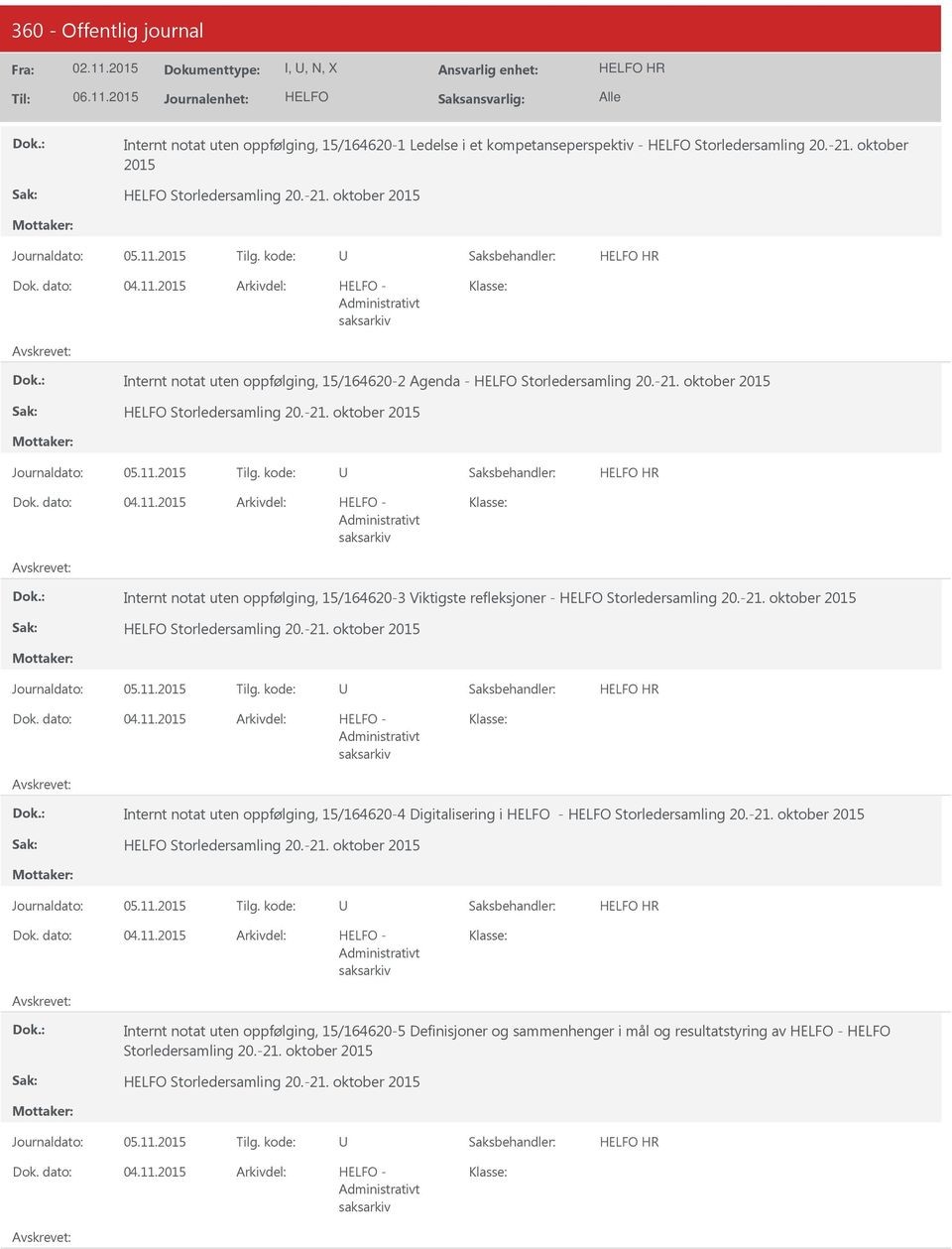 2015 - Internt notat uten oppfølging, 15/164620-3 Viktigste refleksjoner - Storledersamling 20.-21. oktober 2015 Storledersamling 20.-21. oktober 2015 HR 04.11.