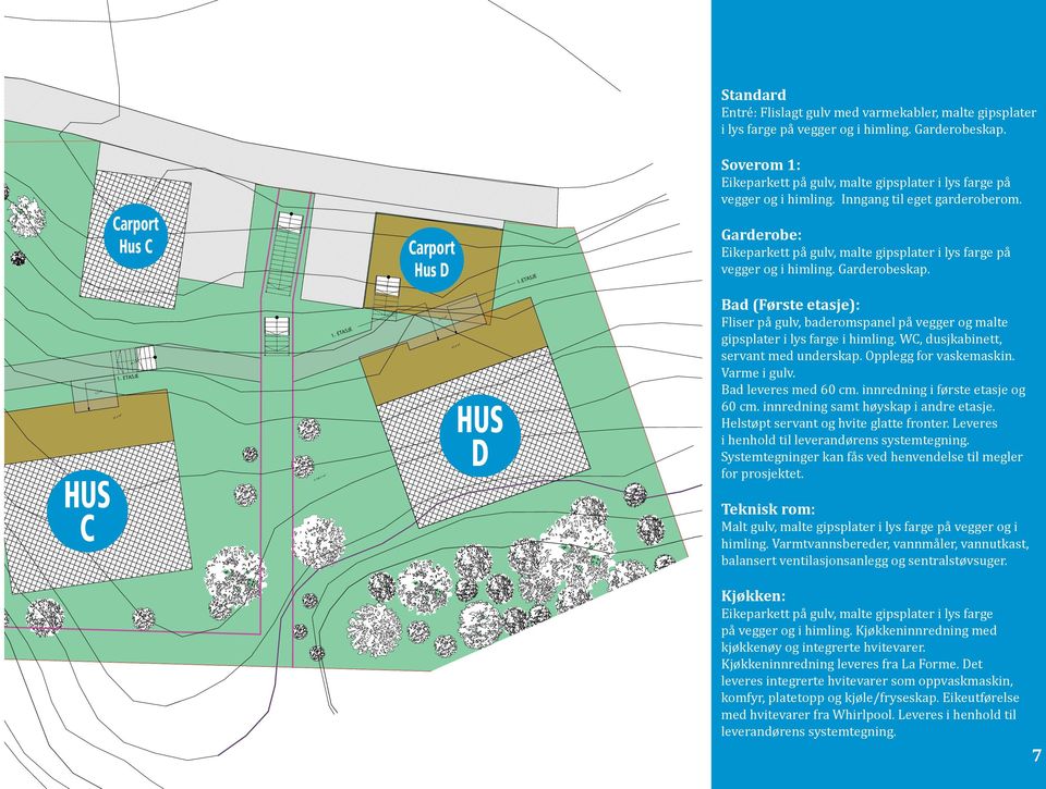 Inngang til eget garderoberom. Garderobe: Eikeparkett på gulv, malte gipsplater i lys farge på vegger og i himling. Garderobeskap. HUS C 92,8 m 2 5,5 m 2 37,2 m 2 45,3 m 2 1.