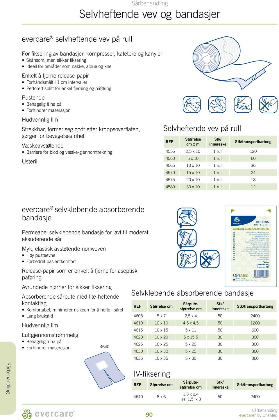 godt etter kroppsoverflaten, sørger for bevegelsesfrihet Væskeavstøtende Barriere for blod og væske-gjennomtrekning Usteril Selvheftende vev på rull REF Størrelse cm x m Pantone 288 Pantone 377 C