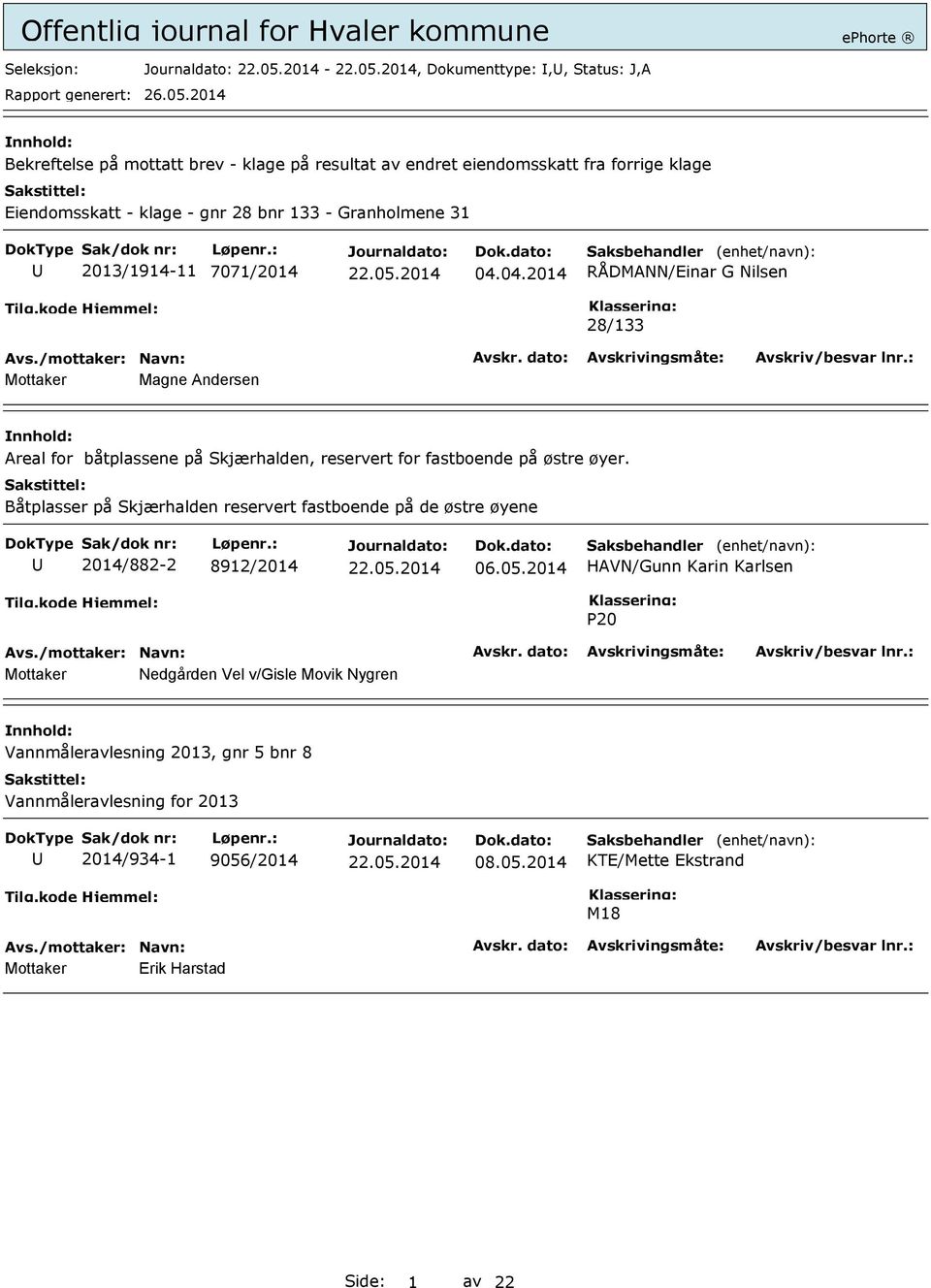 04.2014 RÅDMANN/Einar G Nilsen 28/133 Mottaker Magne Andersen Areal for båtplassene på Skjærhalden, reservert for fastboende på østre øyer.