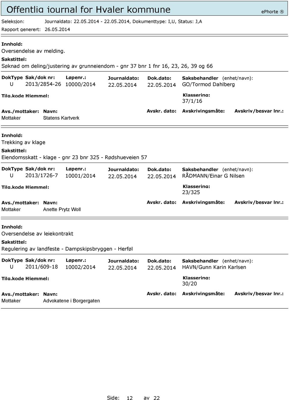 Mottaker Statens Kartverk Trekking av klage Eiendomsskatt - klage - gnr 23 bnr 325 - Rødshueveien 57 2013/1726-7 10001/2014 RÅDMANN/Einar