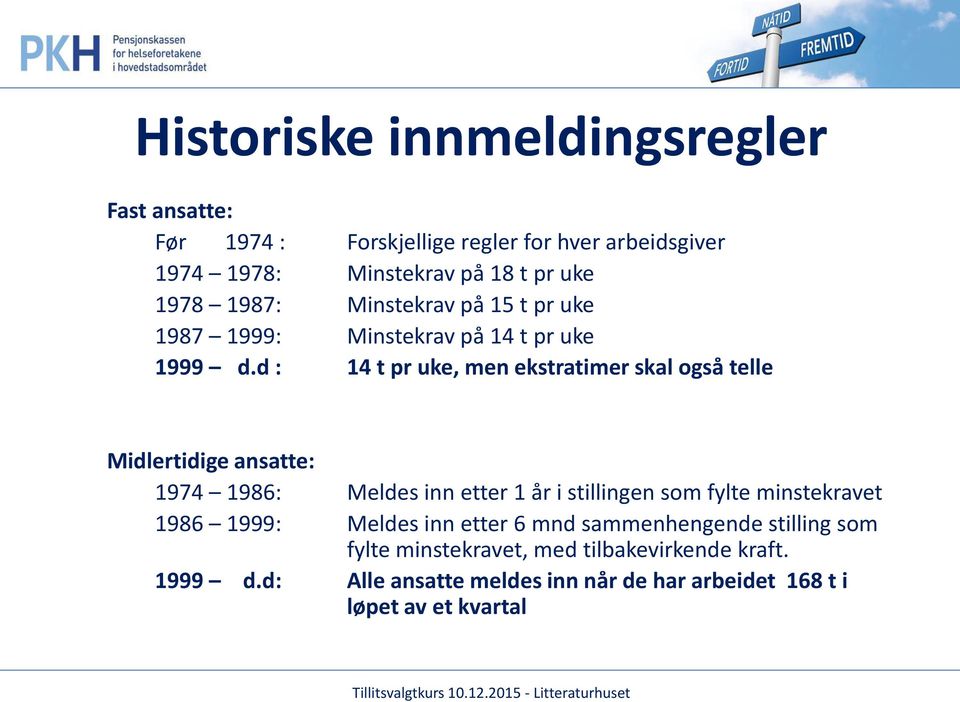 d : 14 t pr uke, men ekstratimer skal også telle Midlertidige ansatte: 1974 1986: Meldes inn etter 1 år i stillingen som fylte