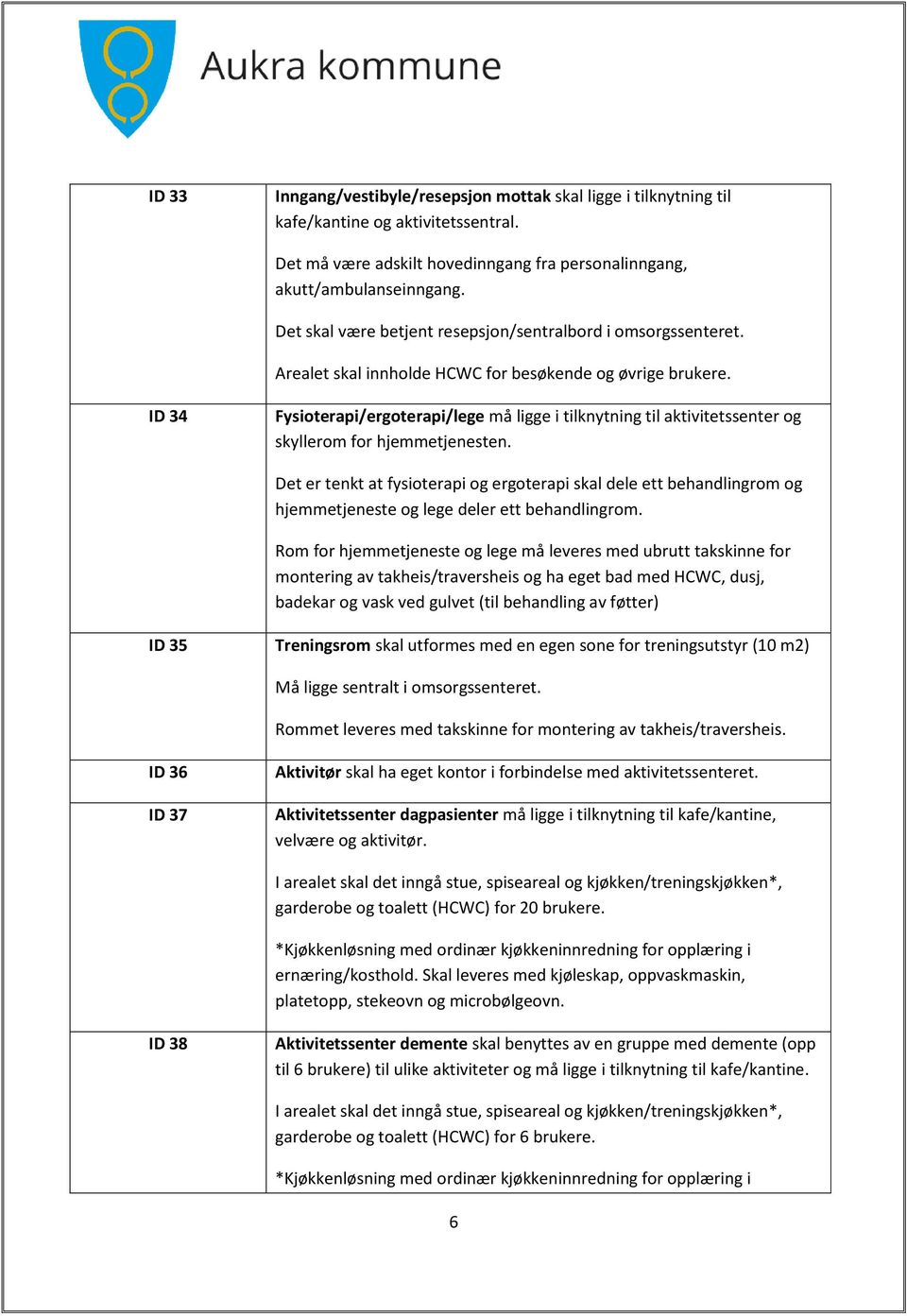 ID 34 Fysioterapi/ergoterapi/lege må ligge i tilknytning til aktivitetssenter og skyllerom for hjemmetjenesten.