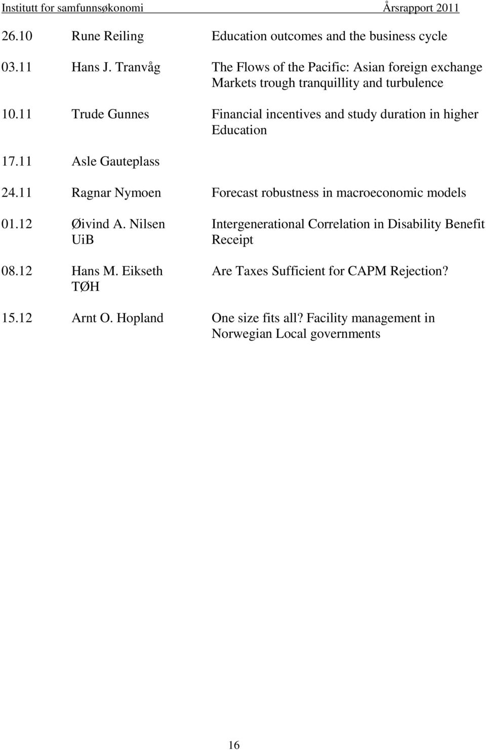 11 Trude Gunnes Financial incentives and study duration in higher Education 17.11 Asle Gauteplass 24.