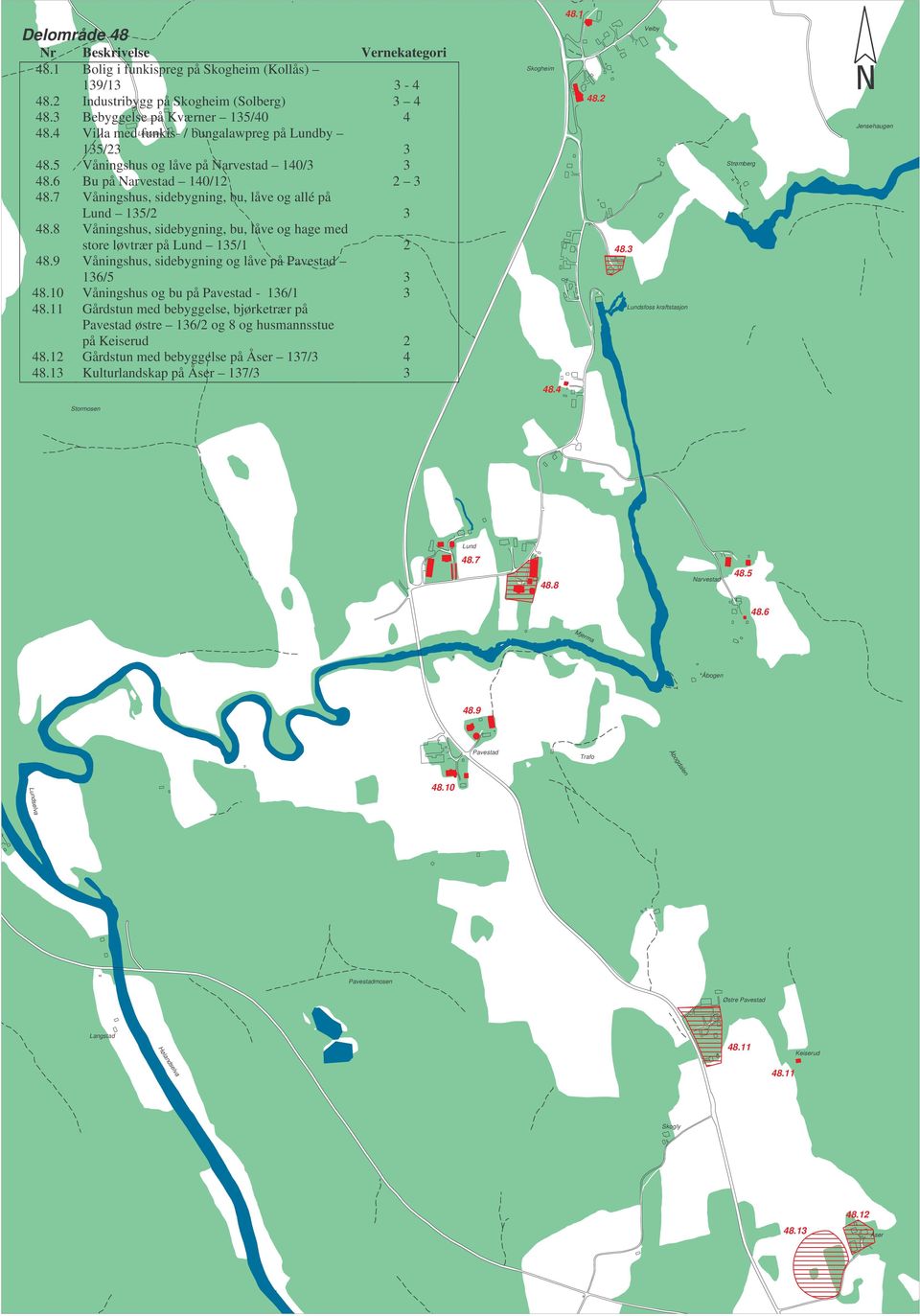 7 Våningshus, sidebygning, bu, låve og allé på Lund 135/2 3 48.8 Våningshus, sidebygning, bu, låve og hage med store løvtrær på Lund 135/1 2 48.