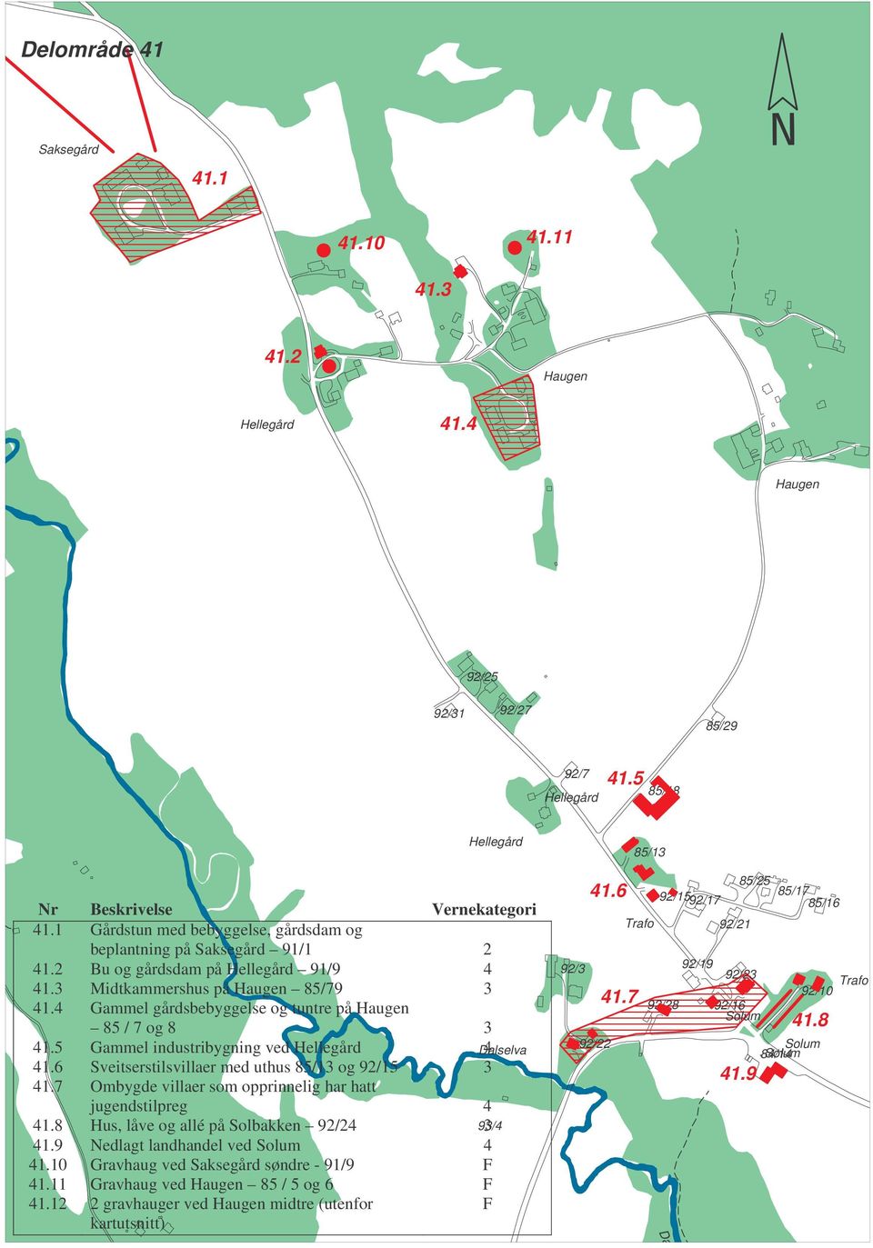 4 Gammel gårdsbebyggelse og tuntre på Haugen 85 / 7 og 8 3 41.5 Gammel industribygning ved Hellegård Dalselva 4 41.6 Sveitserstilsvillaer med uthus 85/13 og 92/15 3 41.