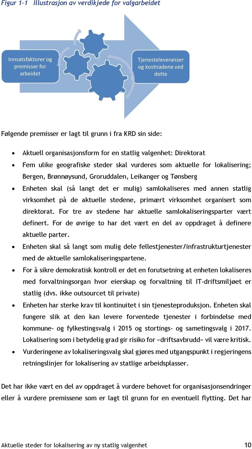 aktuelle stedene, primært virksomhet organisert som direktorat. For tre av stedene har aktuelle samlokaliseringsparter vært definert.