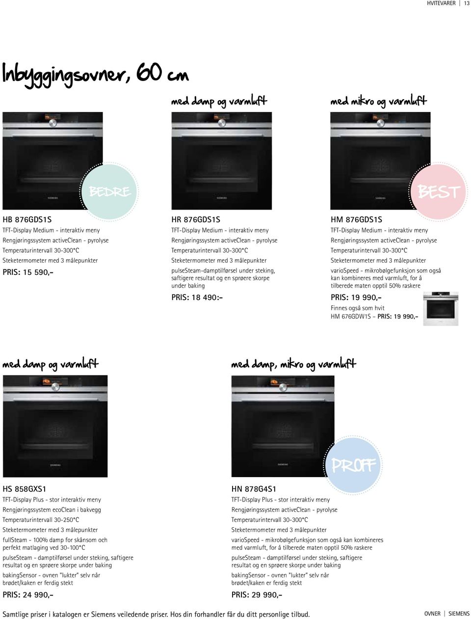 Steketermometer med 3 målepunkter pulsesteam-damptilførsel under steking, saftigere resultat og en sprøere skorpe under baking PRIS: 18 490:- HM 876GDS1S TFT-Display Medium - interaktiv meny