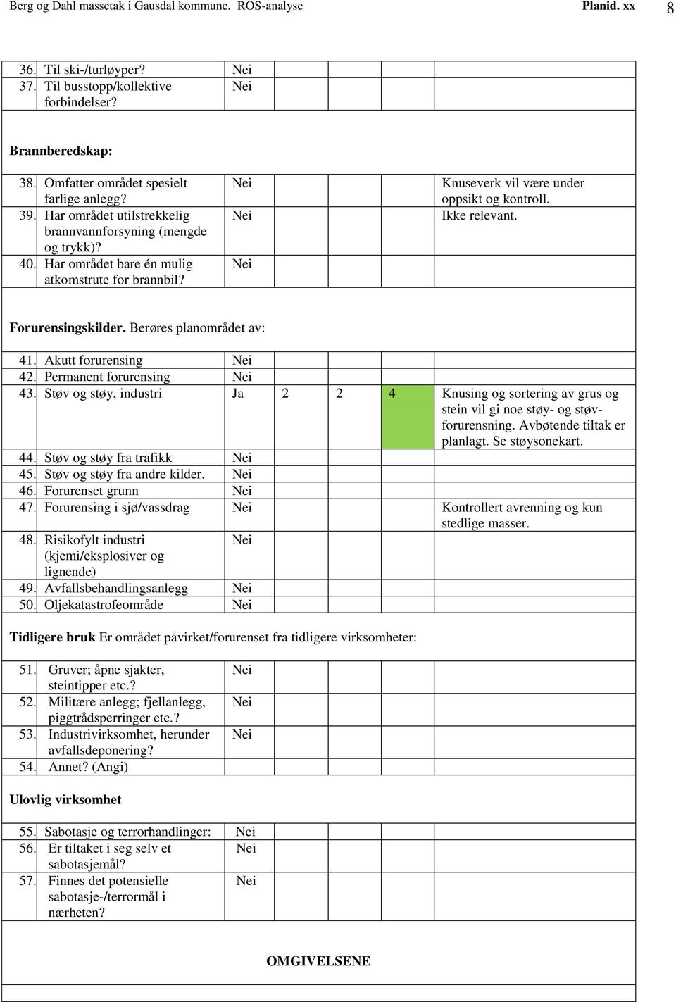 Forurensingskilder. Berøres planområdet av: 41. Akutt forurensing 42. Permanent forurensing 43.