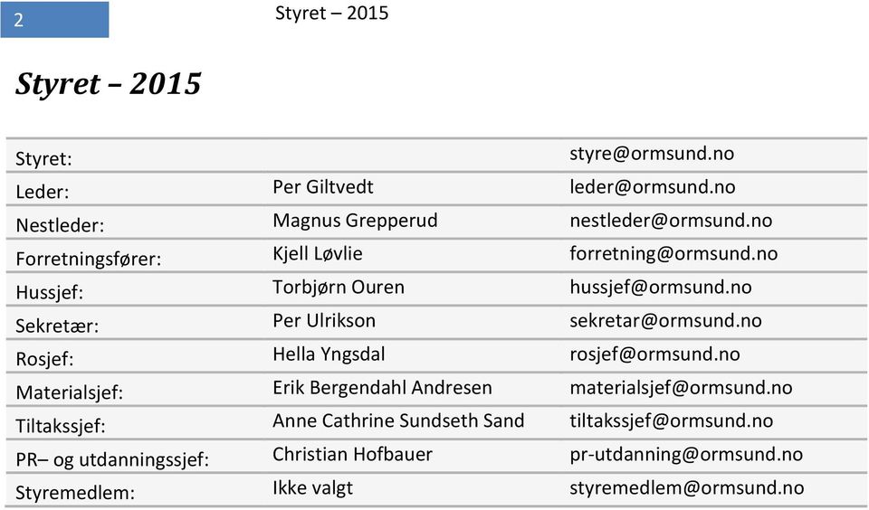 no Rosjef: Hella Yngsdal rosjef@ormsund.no Materialsjef: Erik Bergendahl Andresen materialsjef@ormsund.