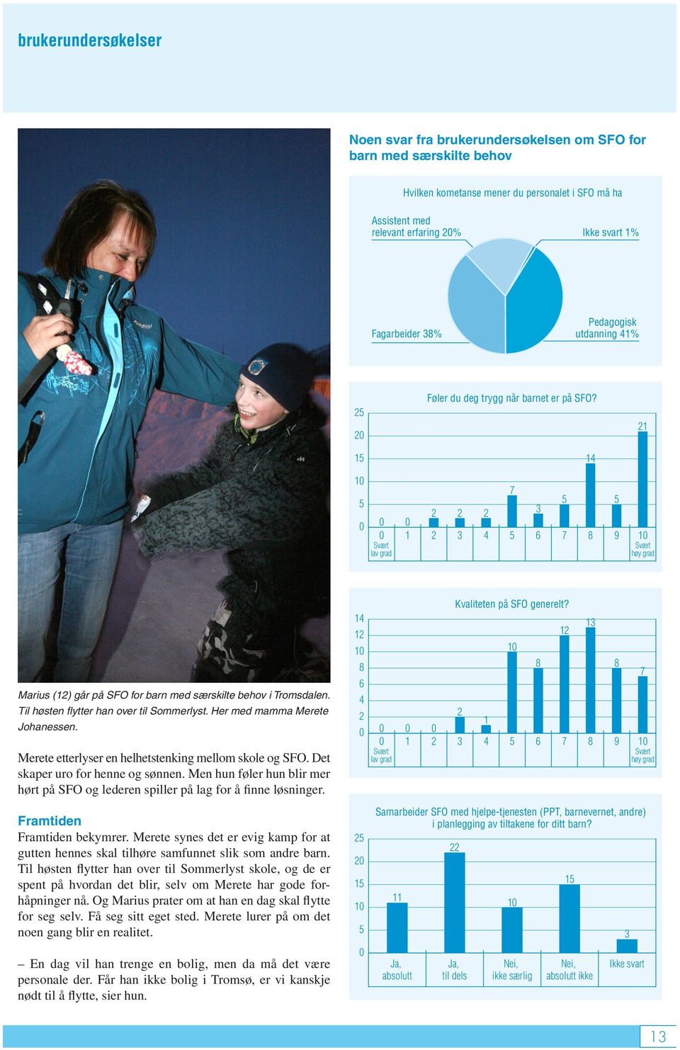 14 21 10 5 0 0 0 Svært lav grad 0 1 2 2 2 2 3 4 7 5 3 6 5 7 8 5 9 10 Svært høy grad Marius (12) går på SFO for barn med særskilte behov i Tromsdalen. Til høsten flytter han over til Sommerlyst.