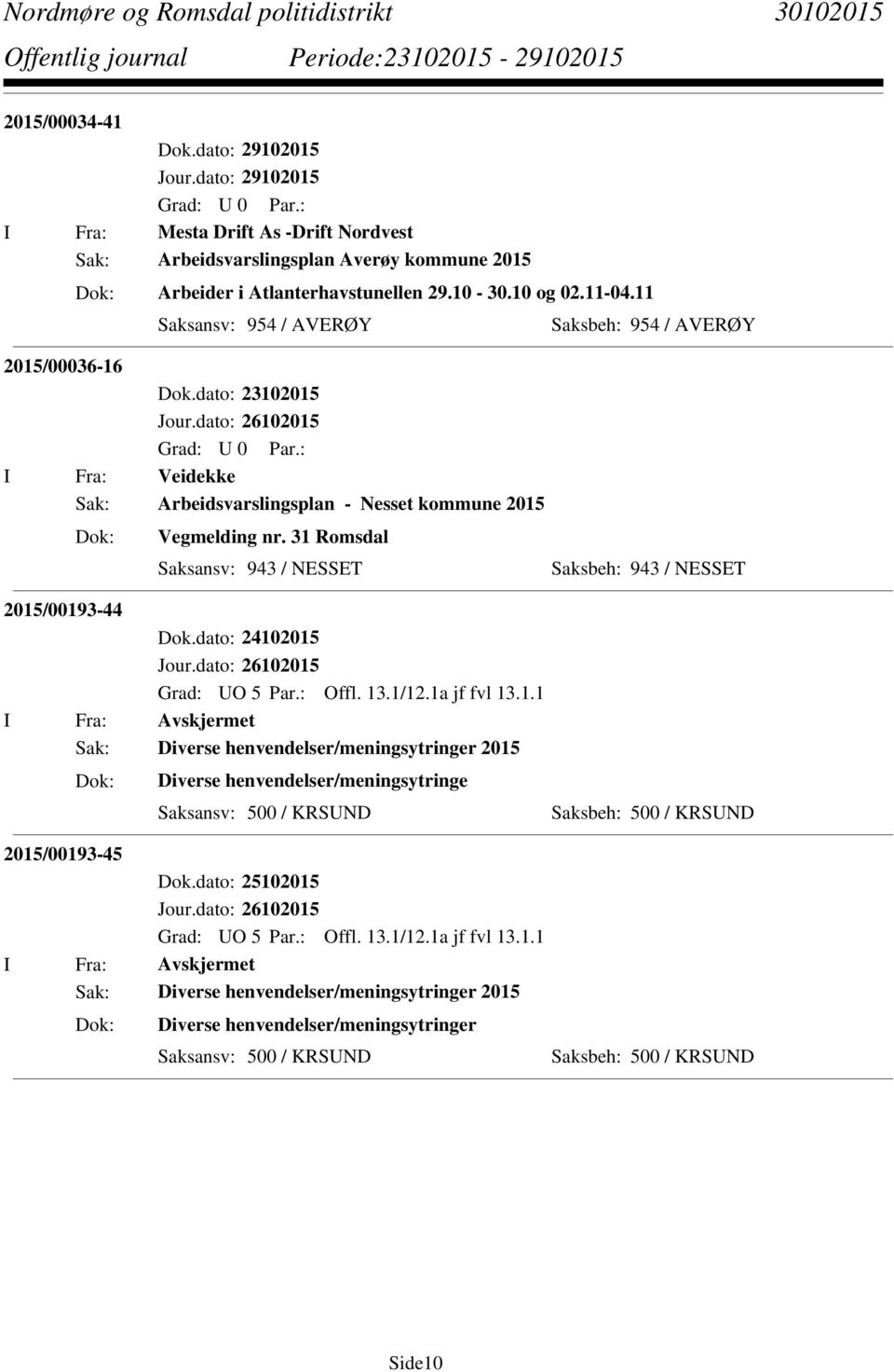 31 Romsdal Saksansv: 943 / NESSET Saksbeh: 943 / NESSET 2015/00193-44 Dok.