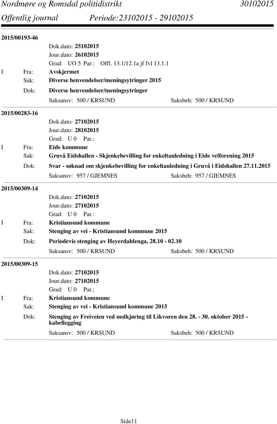 11.2015 Saksansv: 957 / GJEMNES Saksbeh: 957 / GJEMNES 2015/00309-14 Dok.