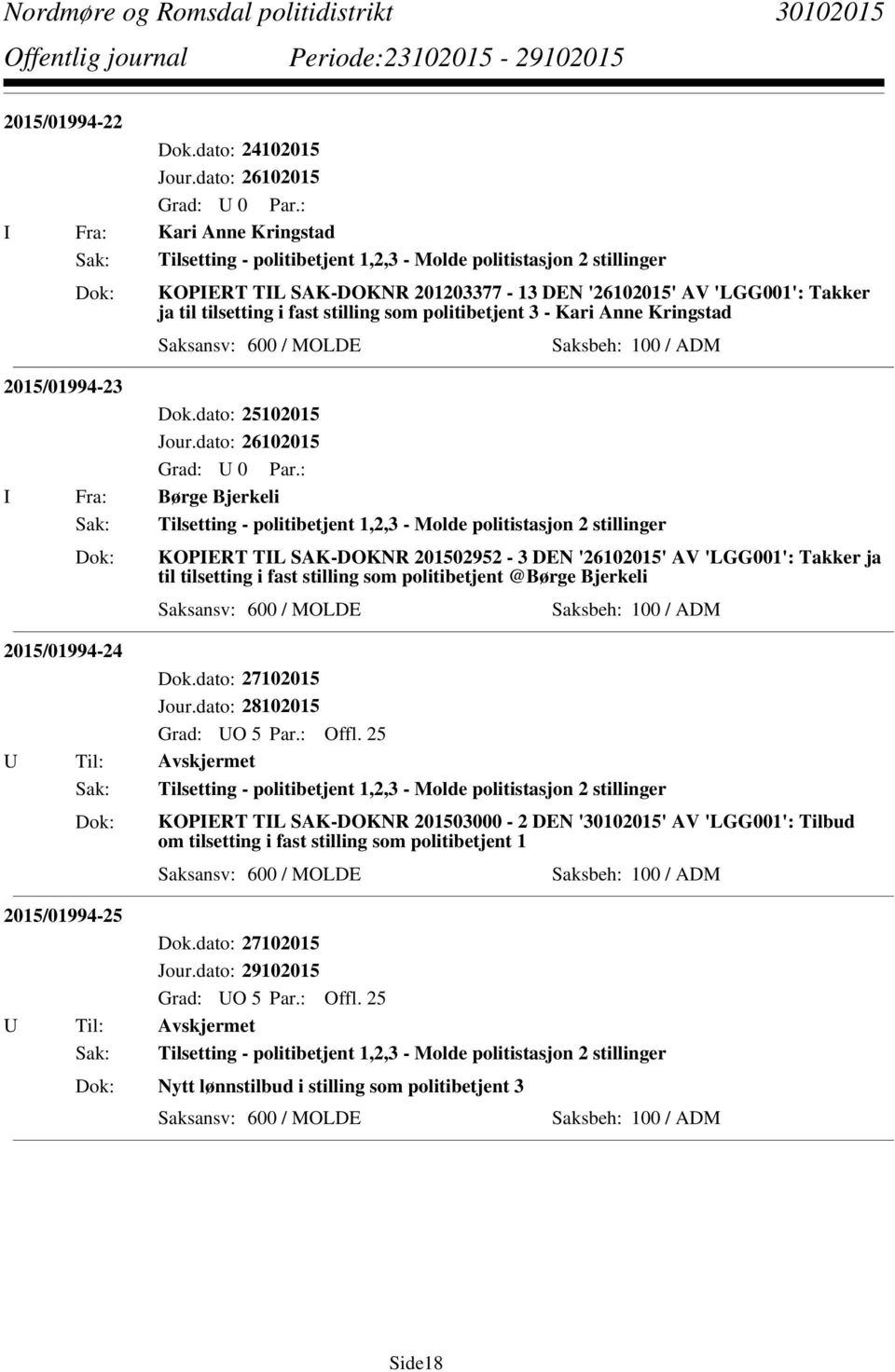 tilsetting i fast stilling som politibetjent 3 - Kari Anne Kringstad Saksansv: 600 / MOLDE 2015/01994-23 Dok.