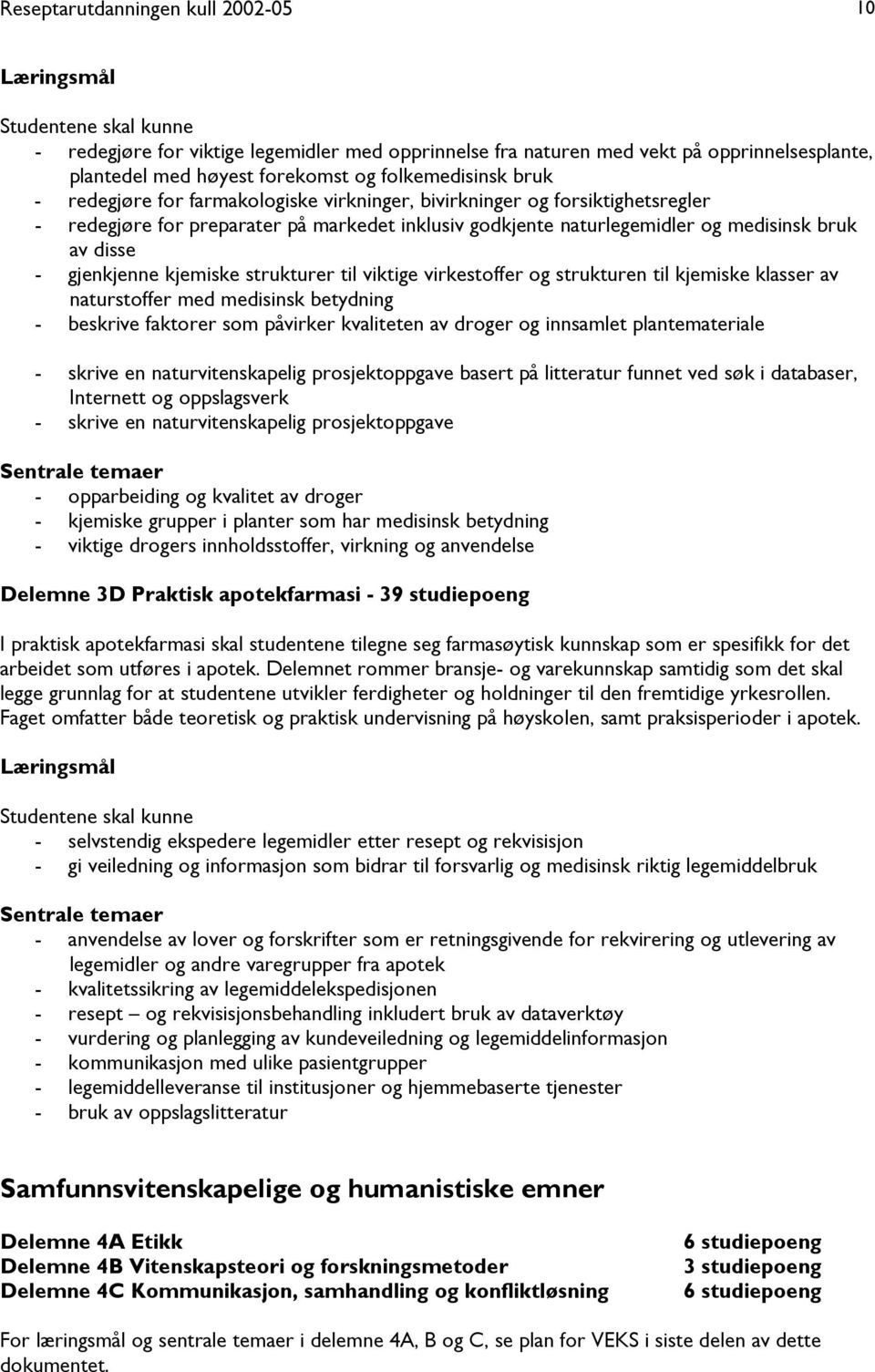 - gjenkjenne kjemiske strukturer til viktige virkestoffer og strukturen til kjemiske klasser av naturstoffer med medisinsk betydning - beskrive faktorer som påvirker kvaliteten av droger og innsamlet