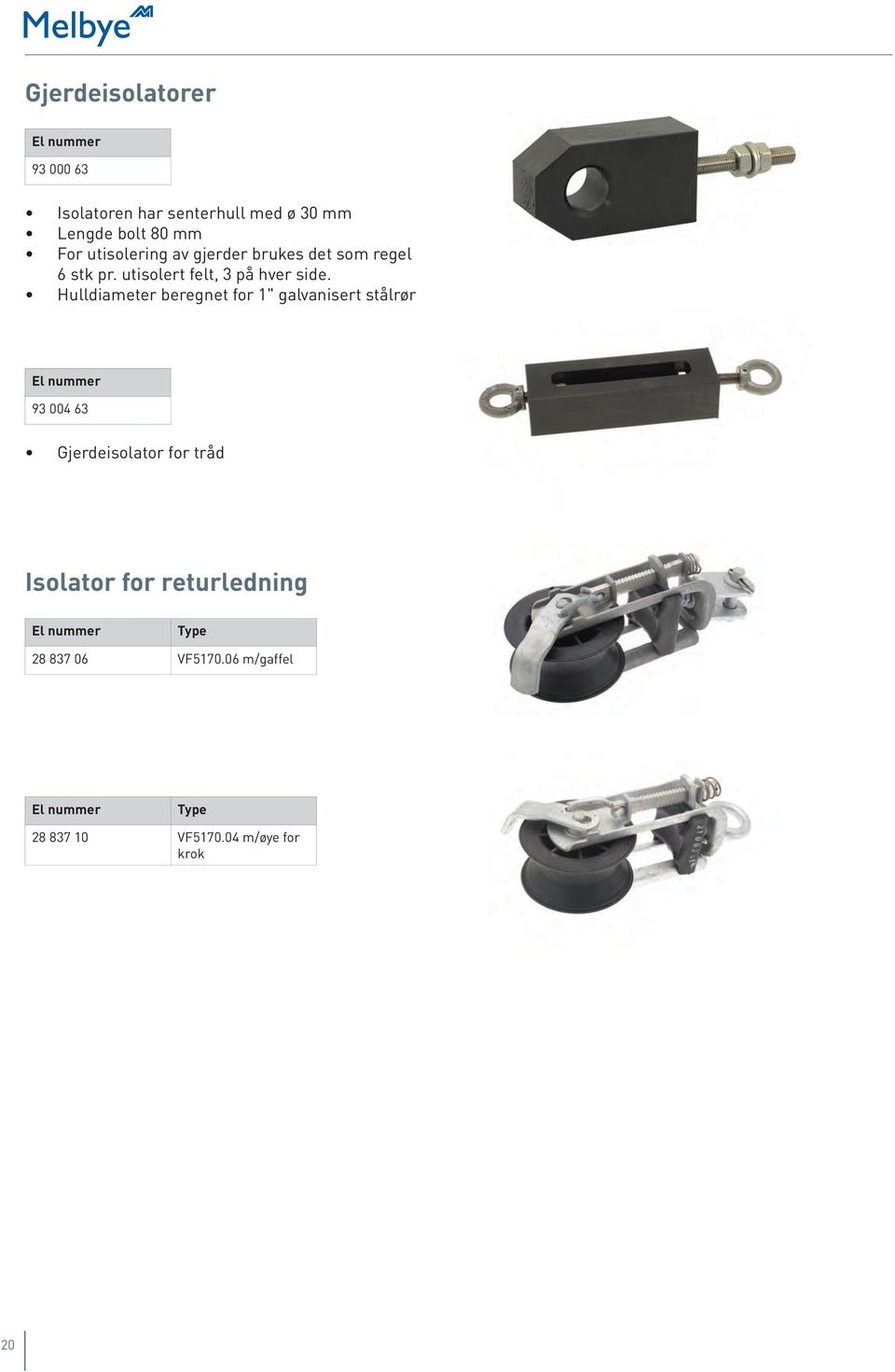 Hulldiameter beregnet for 1" galvanisert stålrør 93 004 63 Gjerdeisolator for tråd