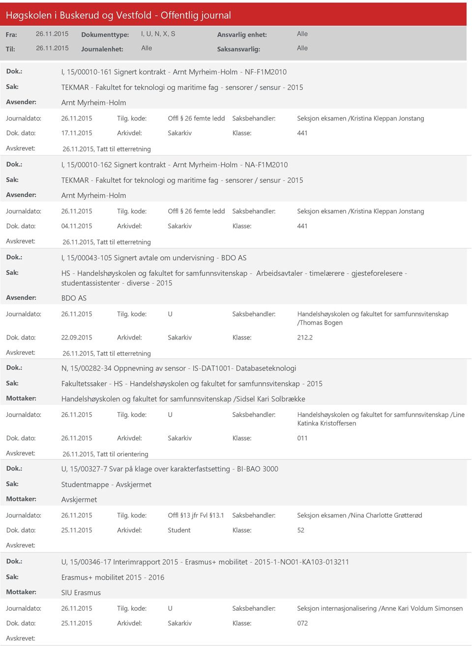 2015 Arkivdel: Sakarkiv 441, Tatt til etterretning I, 15/00010-162 Signert kontrakt - Arnt Myrheim-Holm - NA-F1M2010 TEKMAR - Fakultet for teknologi og maritime fag - sensorer / sensur - 2015 Arnt