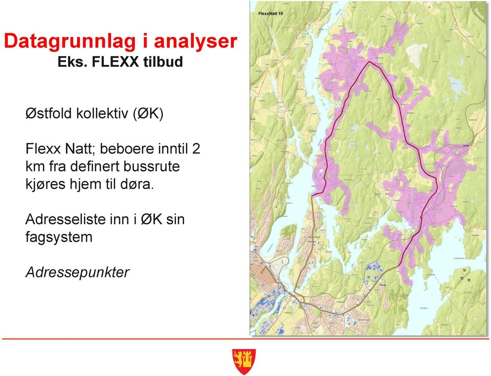 beboere inntil 2 km fra definert bussrute