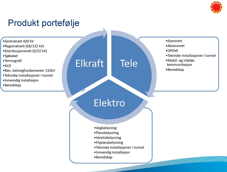 Stamnett Aksessnett OPGW Tekniske installasjoner i tunnel Mobil- og trådløs kommunikasjon Beredskap Elektro