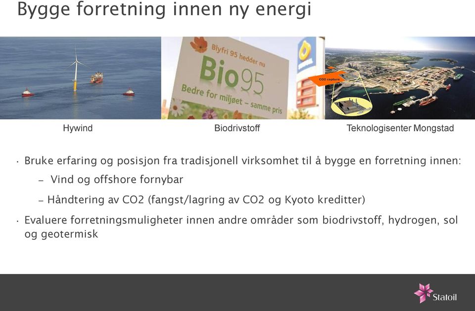 Vind og offshore fornybar Håndtering av CO2 (fangst/lagring av CO2 og Kyoto kreditter)