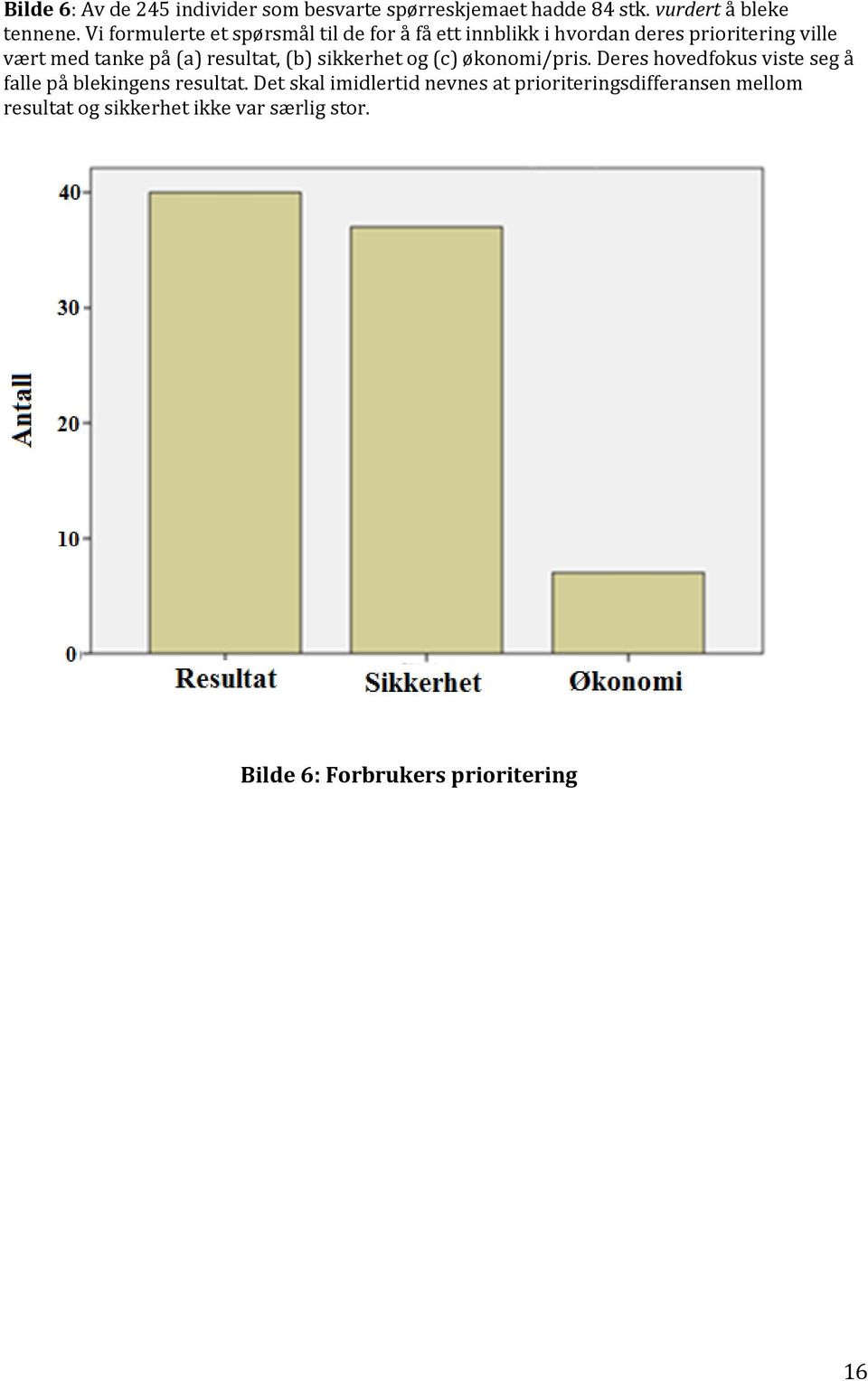 resultat, (b) sikkerhet og (c) økonomi/pris. Deres hovedfokus viste seg å falle på blekingens resultat.