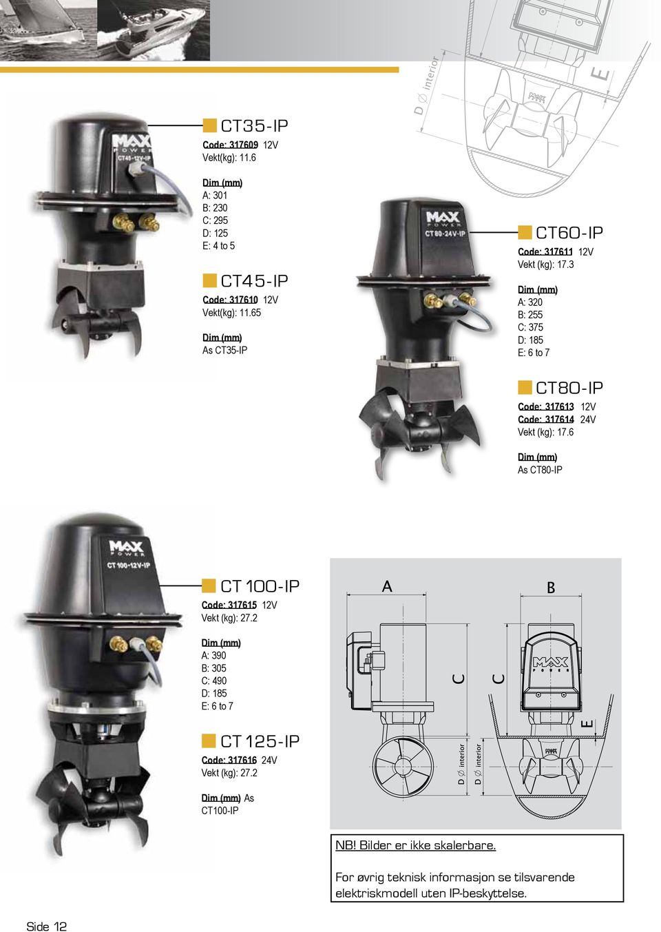 3 A: 320 B: 255 C: 375 D: 185 E: 6 to 7 CT80-IP Code: 317613 12V Code: 317614 24V Vekt (kg): 17.