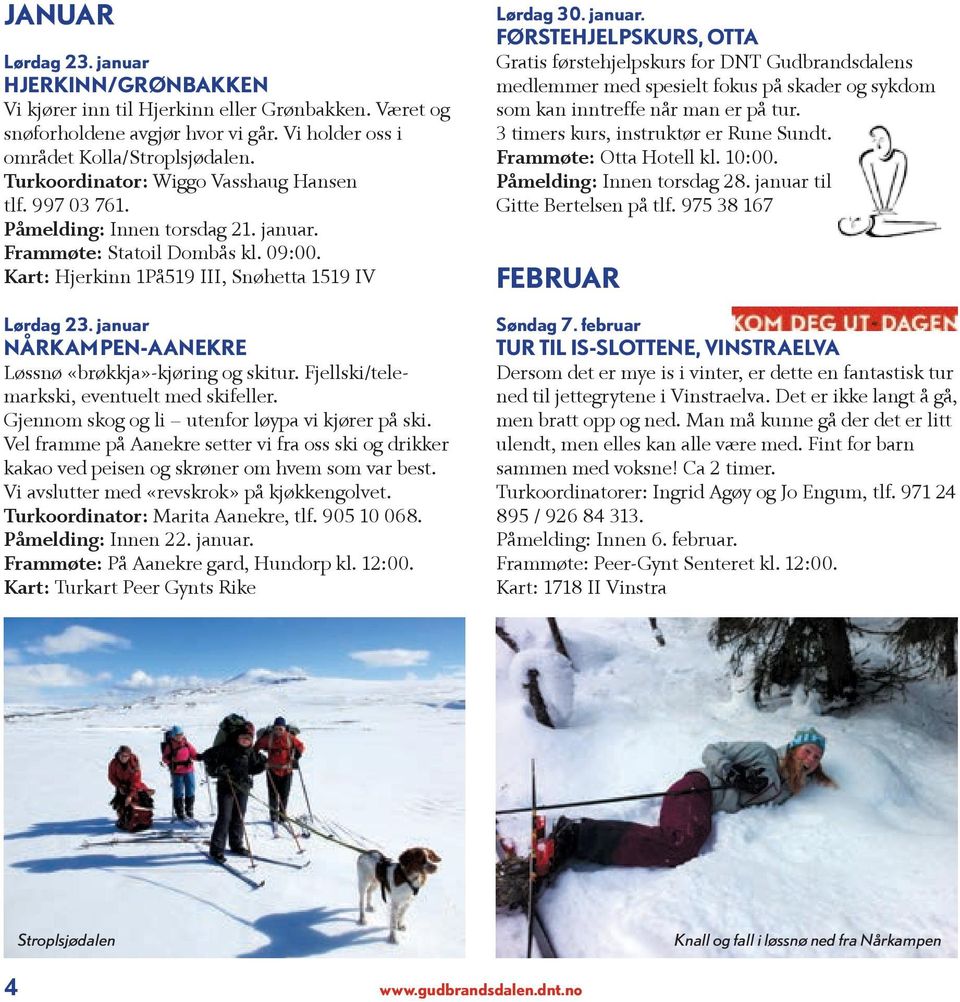 januar NÅRKAMPEN-AANEKRE Løssnø «brøkkja»-kjøring og skitur. Fjellski/telemarkski, eventuelt med skifeller. Gjennom skog og li utenfor løypa vi kjører på ski.