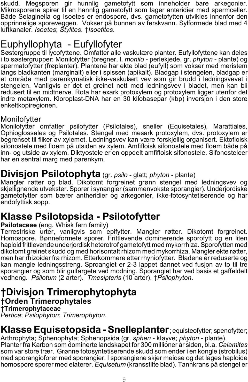 Isoetites. Euphyllophyta - Eufyllofyter Søstergruppe til lycofyttene. Omfatter alle vaskulære planter. Eufyllofyttene kan deles i to søstergrupper: Monilofytter (bregner, l. monilo - perlekjede, gr.