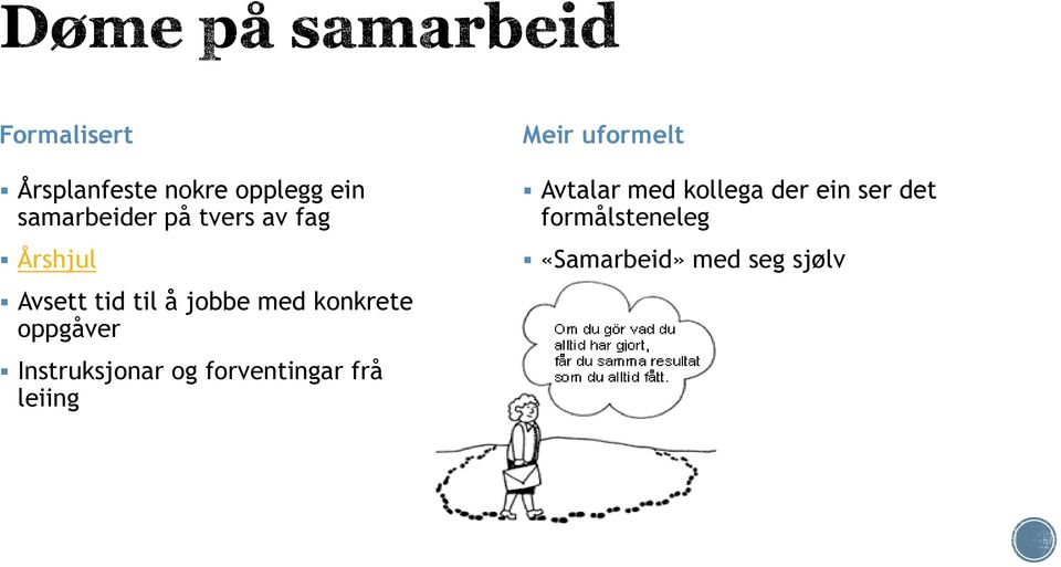 Instruksjonar og forventingar frå leiing Meir uformelt Avtalar