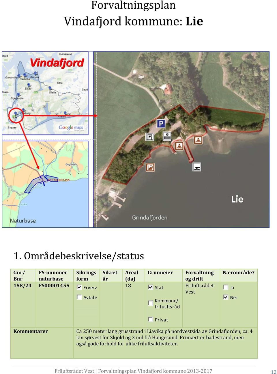 Stat Kommune/ frilusftsråd Forvaltning og drift Friluftsrådet Vest Nærområde?