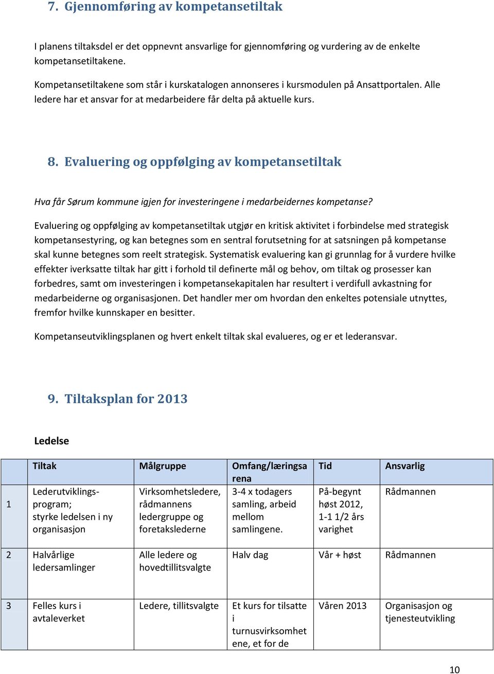 Evaluering og oppfølging av kompetansetiltak Hva får Sørum kommune igjen for investeringene i medarbeidernes kompetanse?