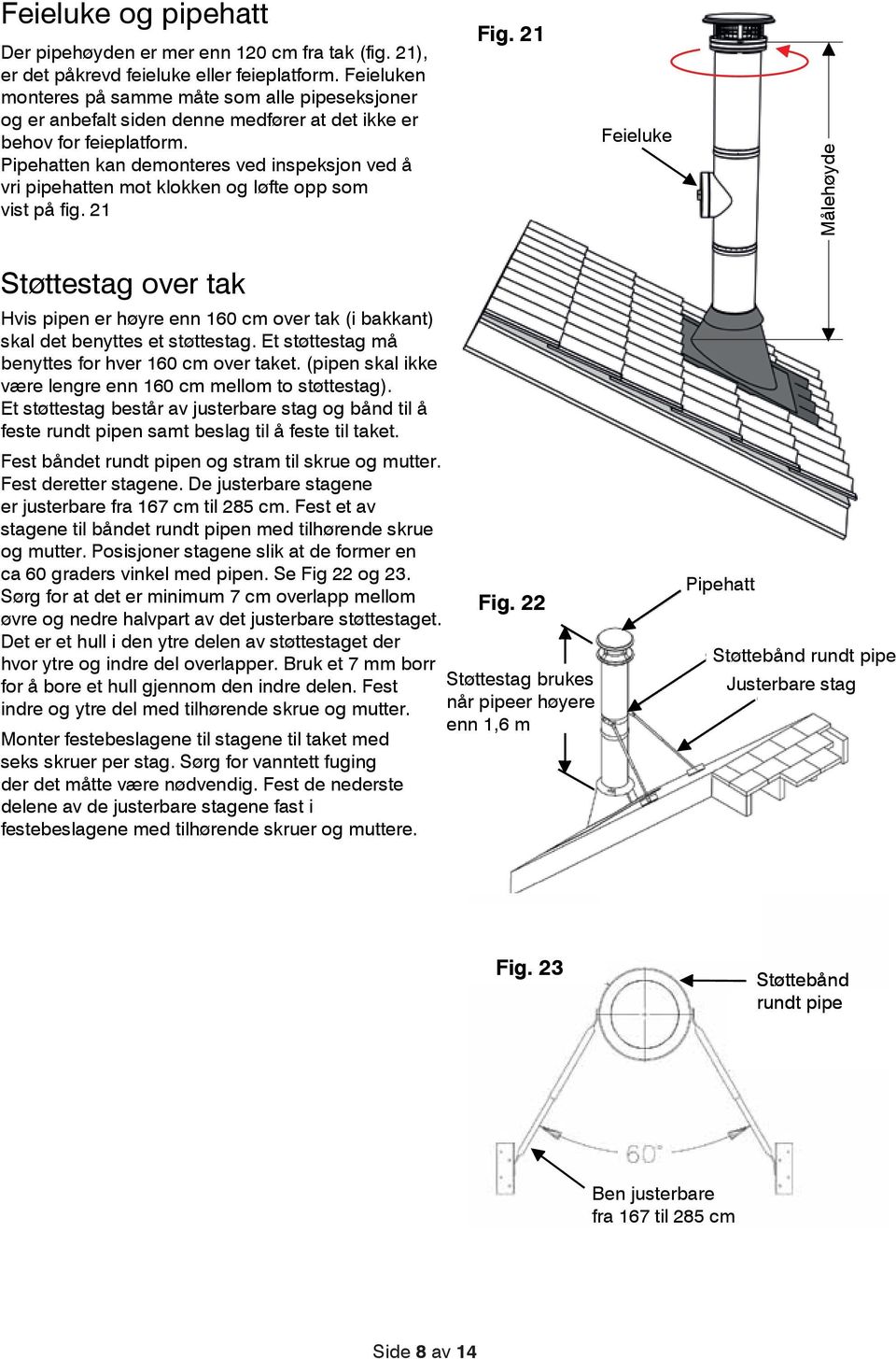 Pipehatten kan demonteres ved inspeksjon ved å vri pipehatten mot klokken og løfte opp som vist på fig. 21 Fig.